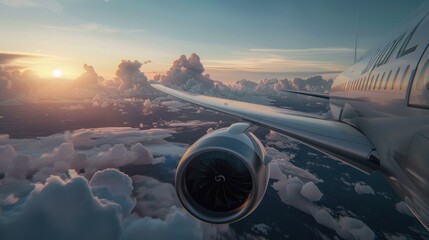 airplane with engine flying in the sky - obrazy, fototapety, plakaty