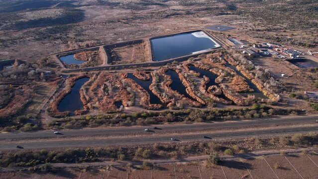 Drone Shot of Sedona Wetlands Preserve by Arizona 89a State Route, Sewage Waste Water Filtration Facility