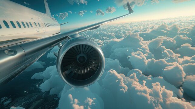 airplane with engine flying in the sky