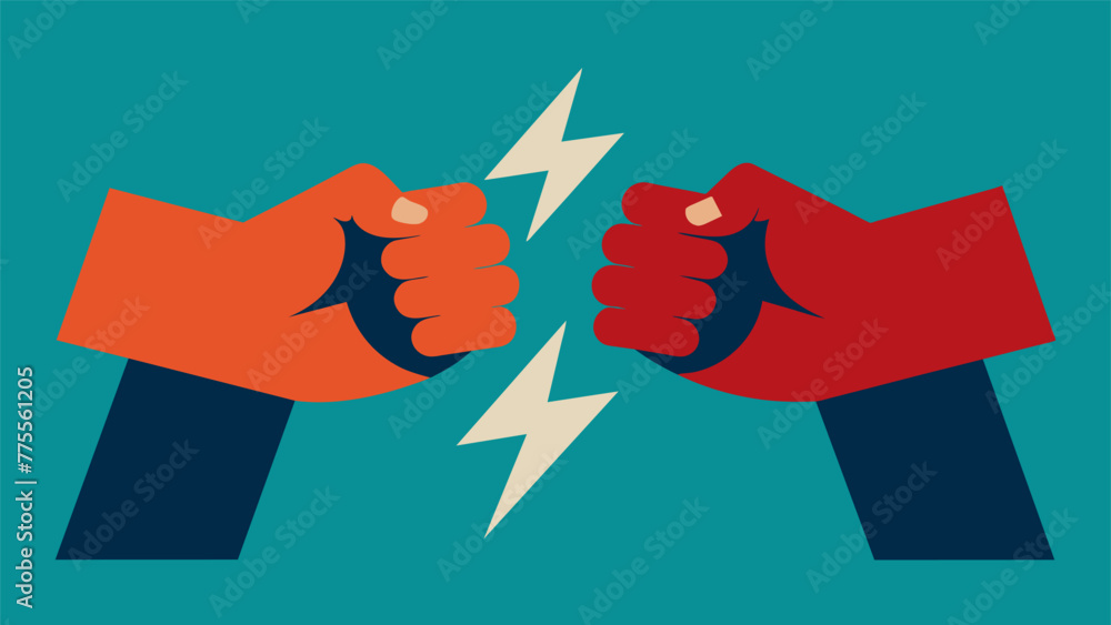Aufkleber two fists angrily clashing together representing the clash of opposing beliefs within a group and th