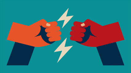 Two fists angrily clashing together representing the clash of opposing beliefs within a group and the resulting tension and division.