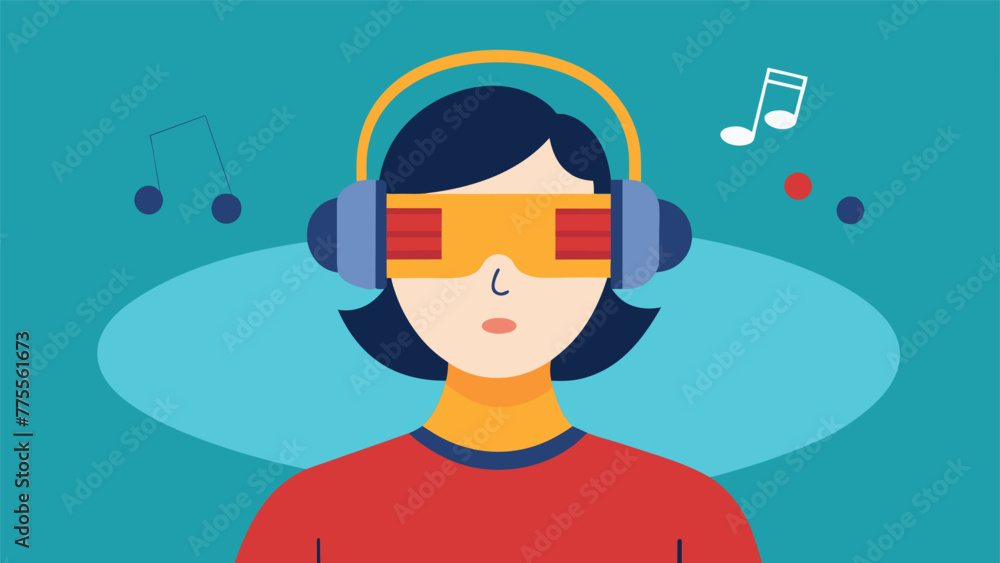 Aufkleber a person wearing headphones with blinders on while listening to one song on repeat symbolizing how t