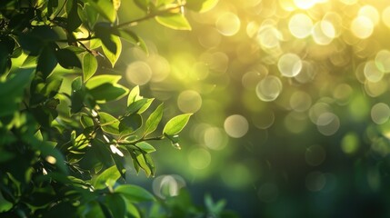 Nature's defocused spring and summer background with lush foliage and bokeh