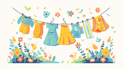 Fototapeta na wymiar Illustration of the hanging baby clothes near the g