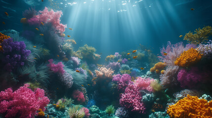 Fototapeta na wymiar Underwater scenes showing the vibrant life of coral reefs