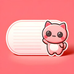 Adorable Pink Kitten Cartoon with Blank Sign, Coral Background with Copy Space