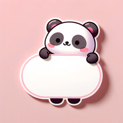 Charming Panda Character Holding a Blank Board, Pastel Pink Background with Copy Space