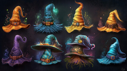 Magical hats for wizards and witches - obrazy, fototapety, plakaty