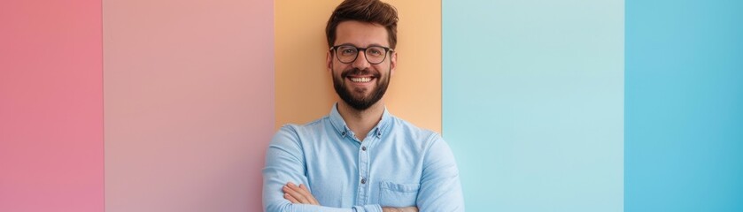 Obraz premium A man with glasses is smiling