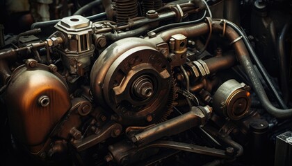 Fototapeta na wymiar Industrial background. Engine of an old car. Industrial background