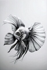 Exotic fish on white background. Black and white. Poster