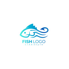 Fish icon with marine life design template, blue color