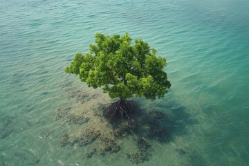 Mangrove tree on the seashore. Aerial view
