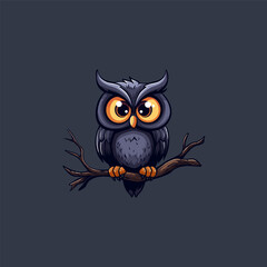 Owl on a branch logo illustration vector design