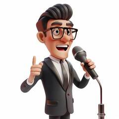 Naklejka premium 3D Render of a businessman radio presenter delivering a thought-provoking speech on air, on isolated white background, Generative AI