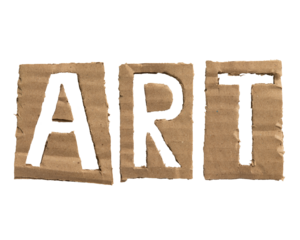 A word "art" crafted from a cardboard