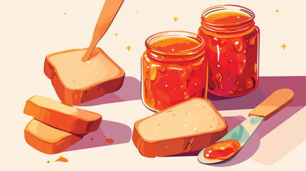 Jam and bread on white background illustration 2d f