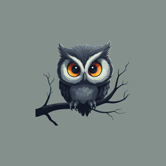 Owl on a branch logo illustration vector design