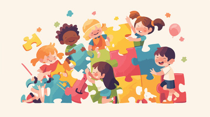 Jigsaw puzzle pieces of kids playing illustration 2