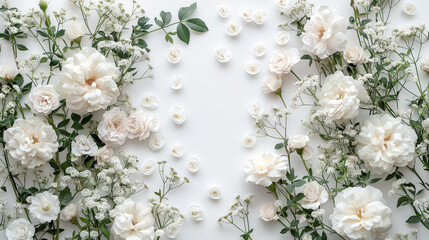 Frame of white plants on a white background.