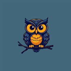 Owl on a branch logo illustration vector design