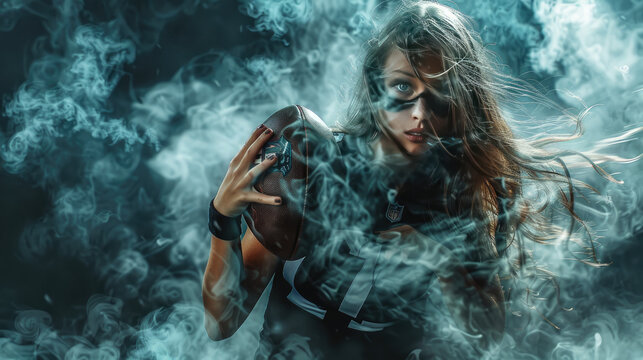 Beautiful young quarterback girl creative concept