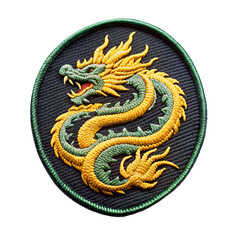 Fototapeta premium dragon embroidered patch badge isolated on transparent background