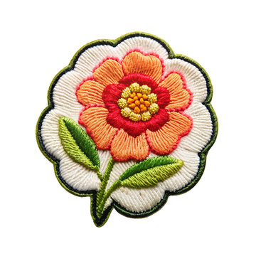 flower embroidered patch badge isolated on transparent background