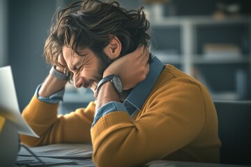 Employee has a headache and neck pain with office syndrome