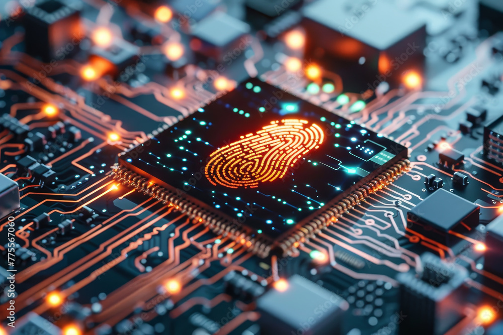 Poster a computer chip with a fingerprint on it