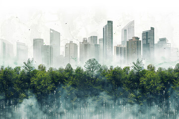 Fototapeta premium A city skyline is shown with a foggy atmosphere