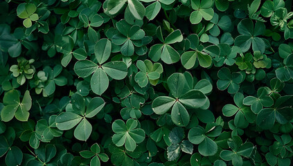 green background with dense leaves of clover in a top view