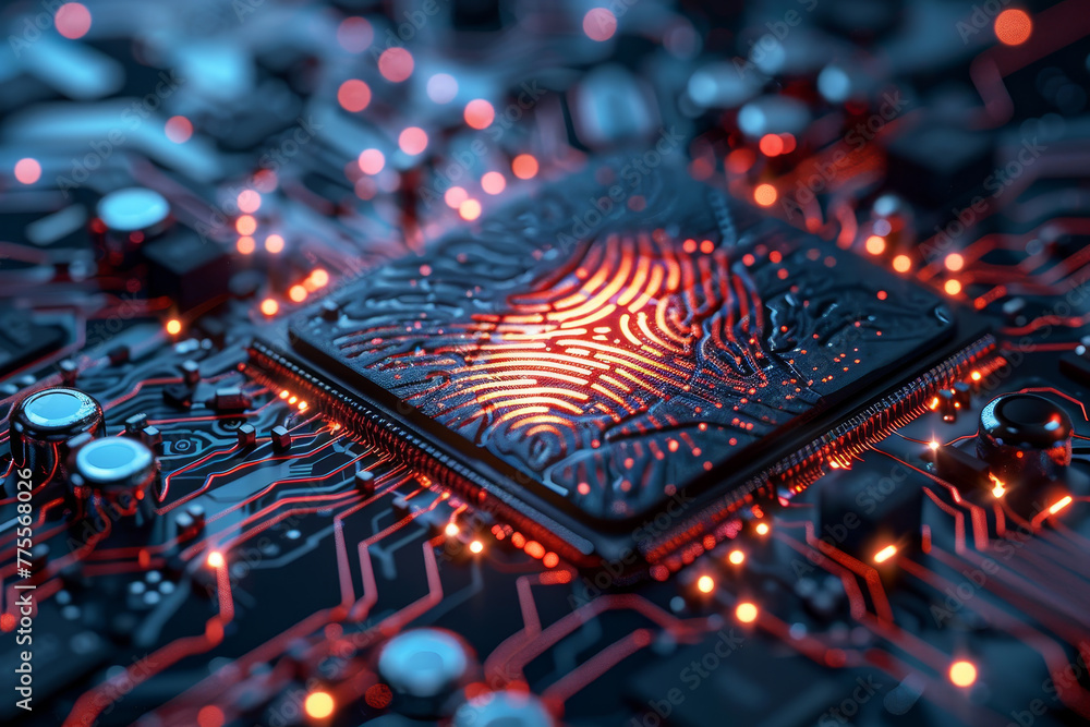 Poster a computer chip with a fingerprint on it