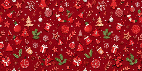 Christmas background with Christmas Elements on seamless small pattern background.