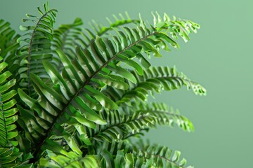 Green fern leaves on green background