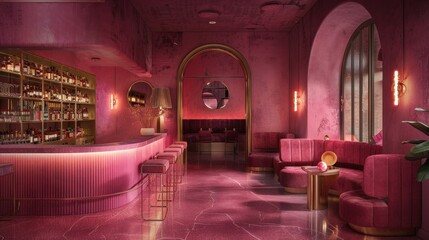 Embrace the retro chic ambiance, bathed in shades of magenta and rose, echoing with the pulse of a bygone era. - obrazy, fototapety, plakaty