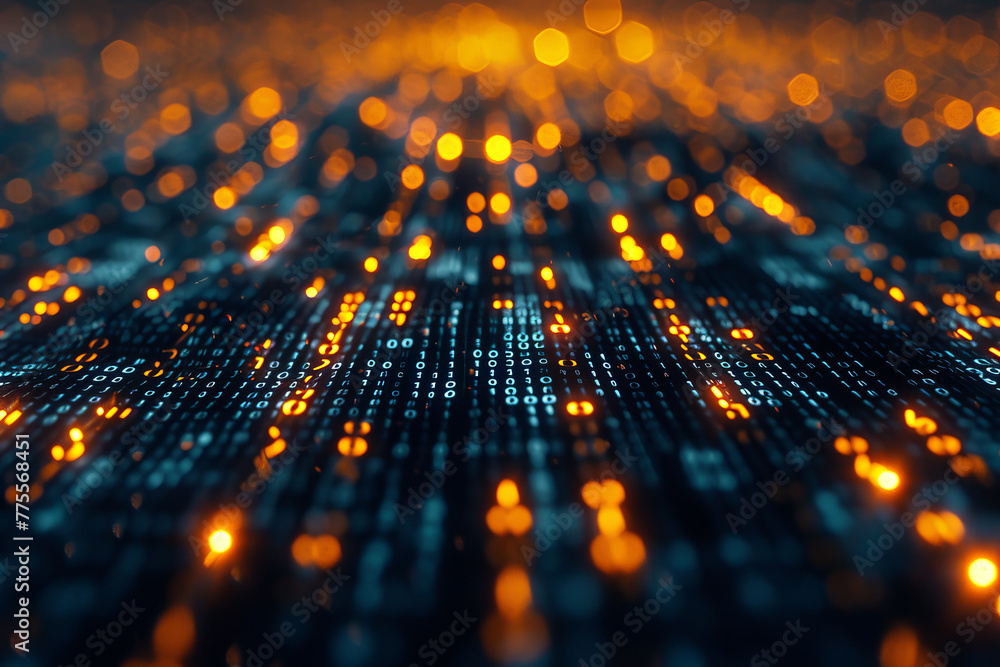 Poster a computer screen with a lot of numbers and bright colors