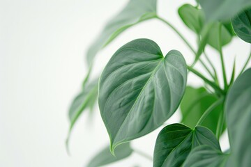 Philodendron hederaceum or Heartleaf philodendron green leaves on white background