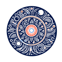 Mystical Hand Drawn Abstract Pattern circles with red floral nucleus symbol, Editable vector