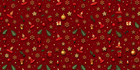Christmas background with Christmas Elements on seamless small pattern background.