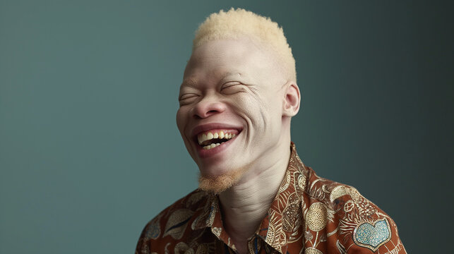studio portrait of albino African American man with blue eyes - Powered by Adobe