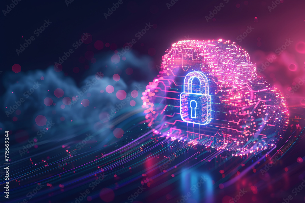 Poster a computer security lock is shown in a colorful, abstract style