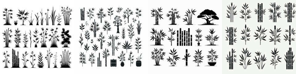 vector set of bamboo tree silhouettes