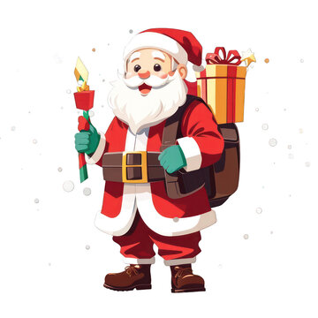 Happy Santa Claus with Gifts Cartoon Illustration
