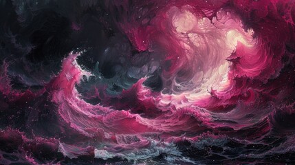 Surrender to the embrace of a forgotten era, where waves of fuchsia and onyx collide, lost in reverie.