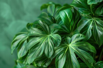 philodendron green leaves on green background