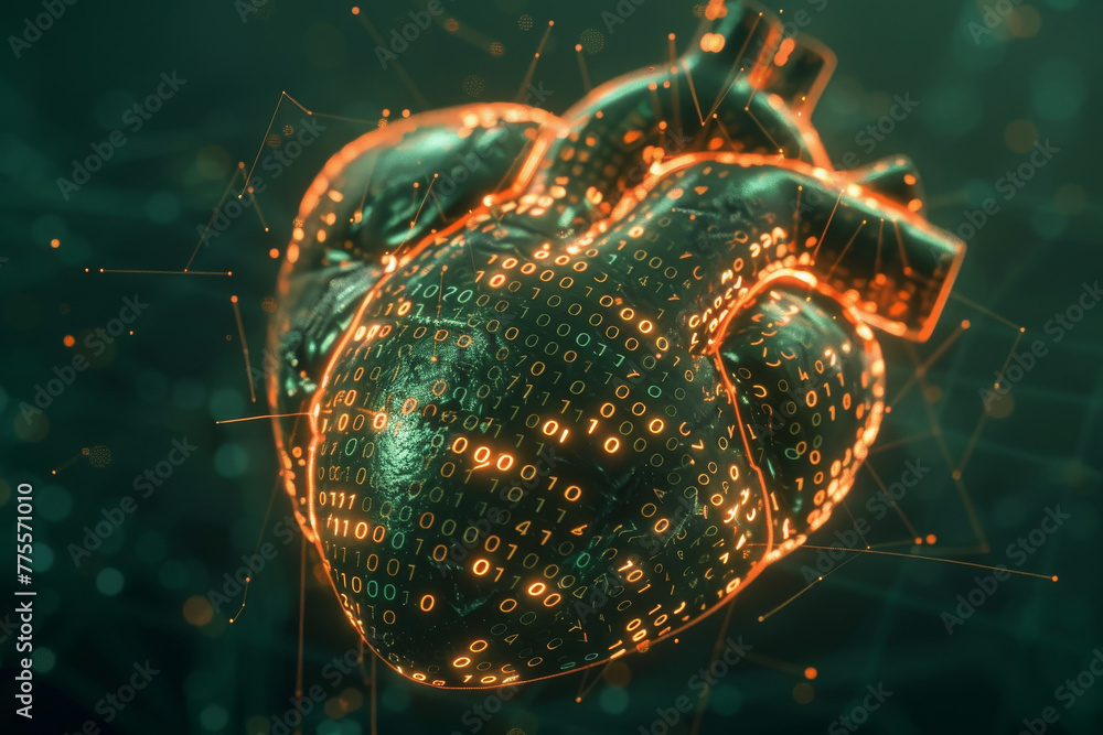 Poster a heart made of binary code