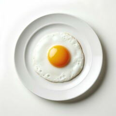 One fried egg on white plate isolated on white background.