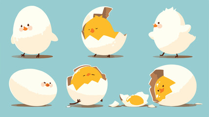 Little chick hatching egg illustration 2d flat cart - obrazy, fototapety, plakaty