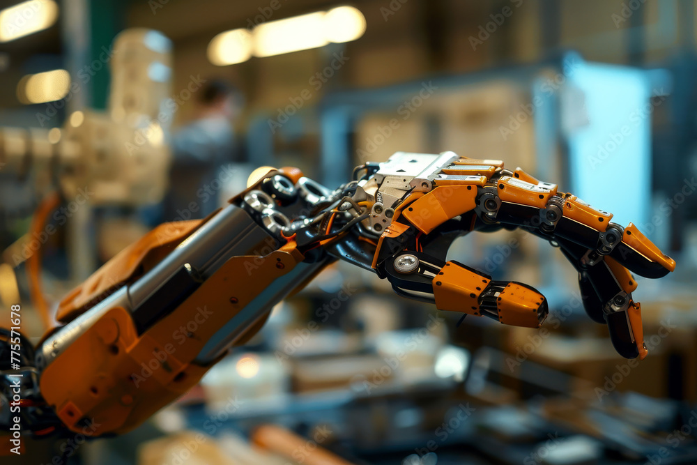 Aufkleber a robotic hand is shown in a factory setting